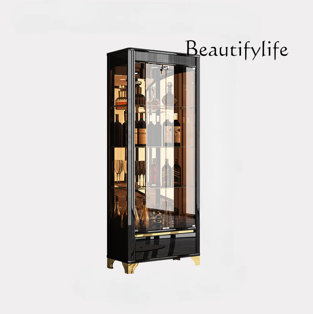 

Italian Minimalist Glass Door Wine Cabinet Paint Wall Display Cabinet Solid Wood Living Room Storage Tea Cabinet