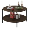 Round Coffee Table for Living Room, Small Coffee Table with Open Storage Shelf, 2-Tier Industrial Circle Wood Center Table 5