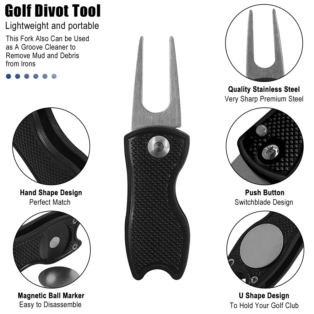 Description Picture 6 of itemGolf Foldable Golf Divot Repair Tool with Golf Ball Tool Pitch Groove Cleaner Putting Green Fork Golfs Training Aids Accessories
