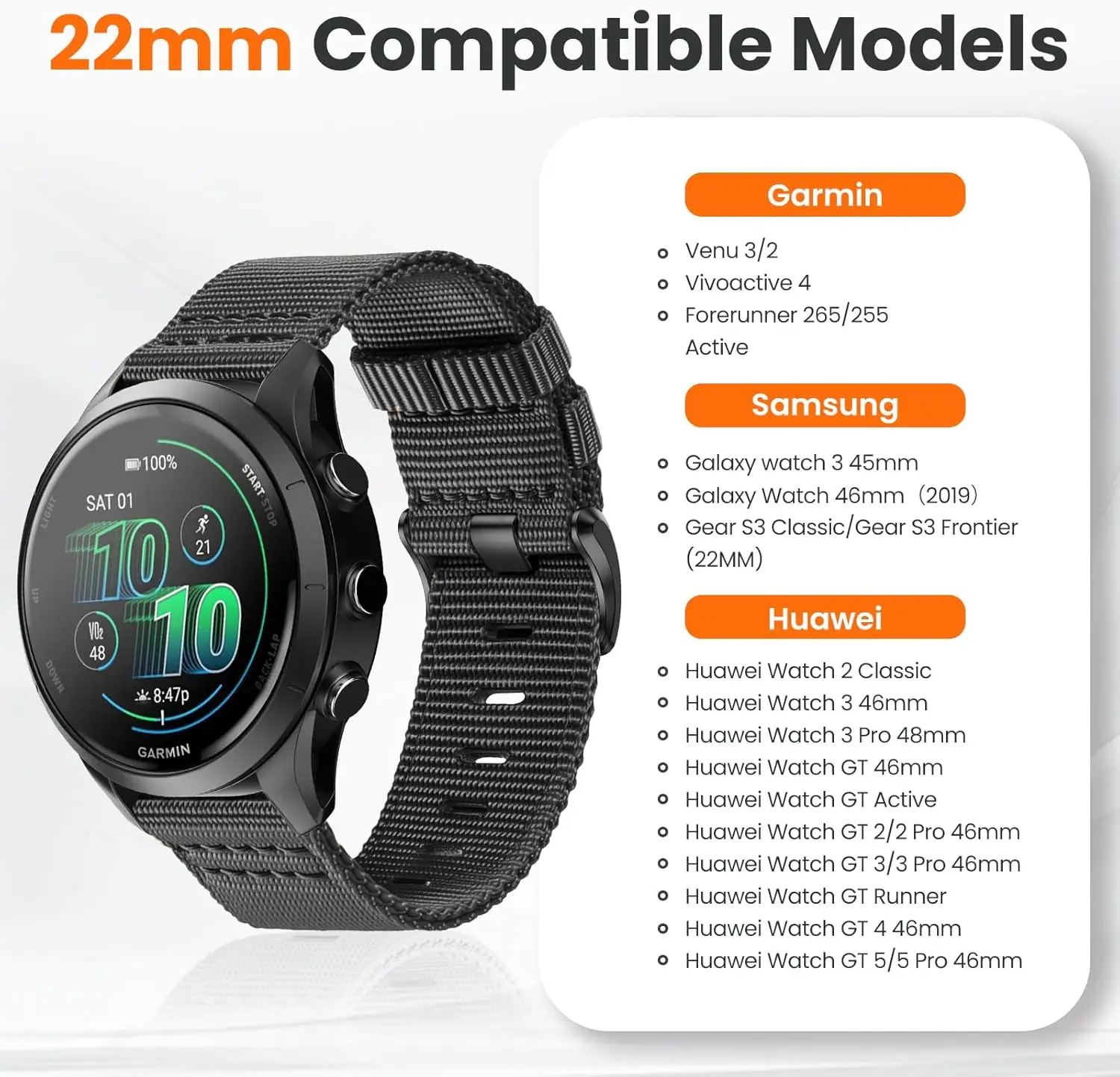 Durable Nylon Watch Band with Quick Release, 22mm Strap for Adventure Enthusiasts