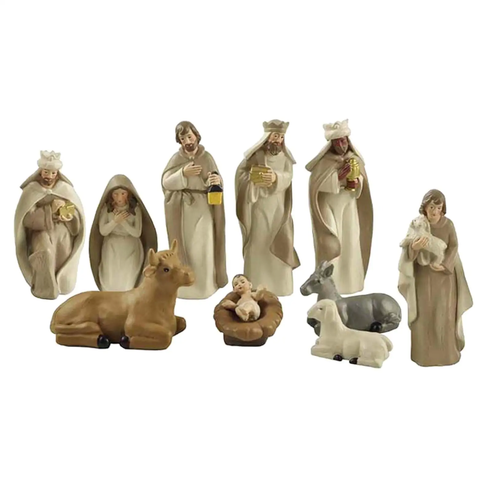 10Piece Christmas Nativity Set, Includes Holy Family, Three Kings,Ox,Sheep,Resin Statue Figurines Home Decor, Decorative Figures