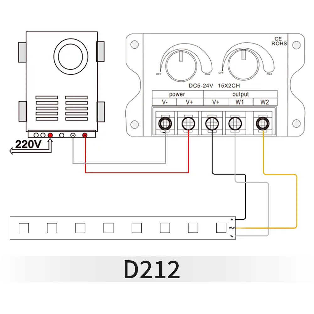 LED 신호 증폭기 CCT 조광기, 듀얼 화이트, 고속 증폭기 컨트롤러, CCT LED 스트립용, DC5V, 12V, 24V, 30A, 2CH