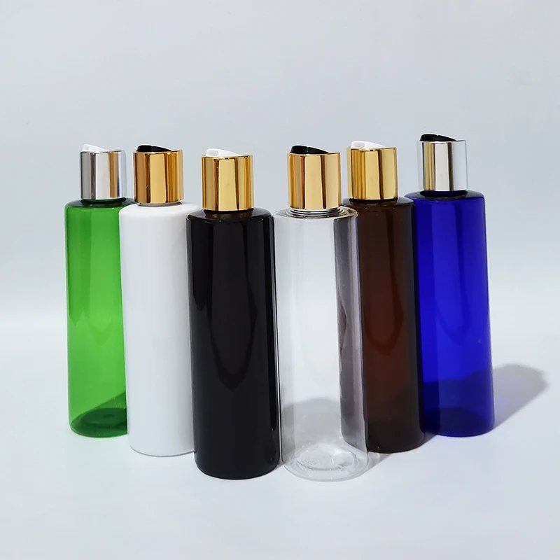 

30pcs 200ml Empty Plastic Lotion Bottles Gold Silver Disc Top Cap Liquid Soap Travel Size Personal Care SPA Cosmetic packaging