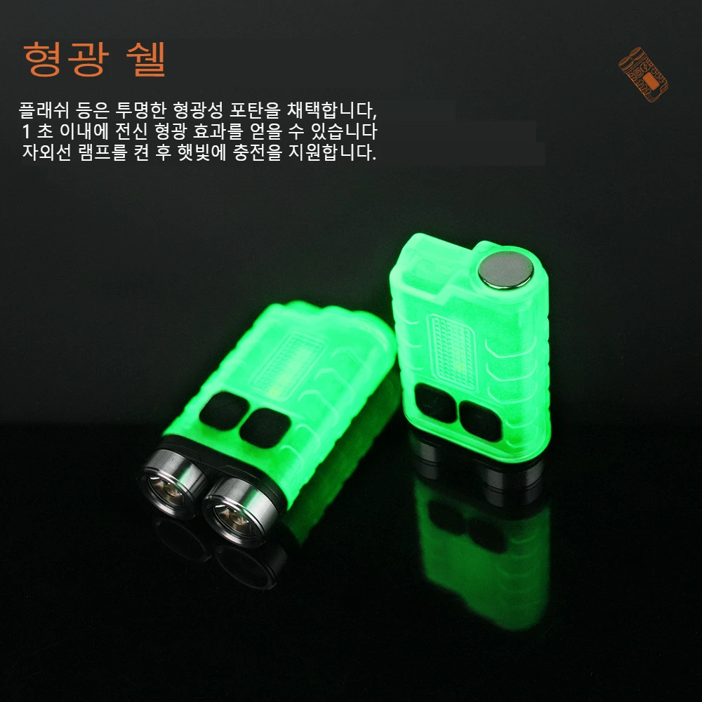 BORUiT 미니 EDC LED 키체인 손전등, USB-C 충전식 토치, 티키 스포트라이트, 방수 캠핑 랜턴, 자석 UV 라이트