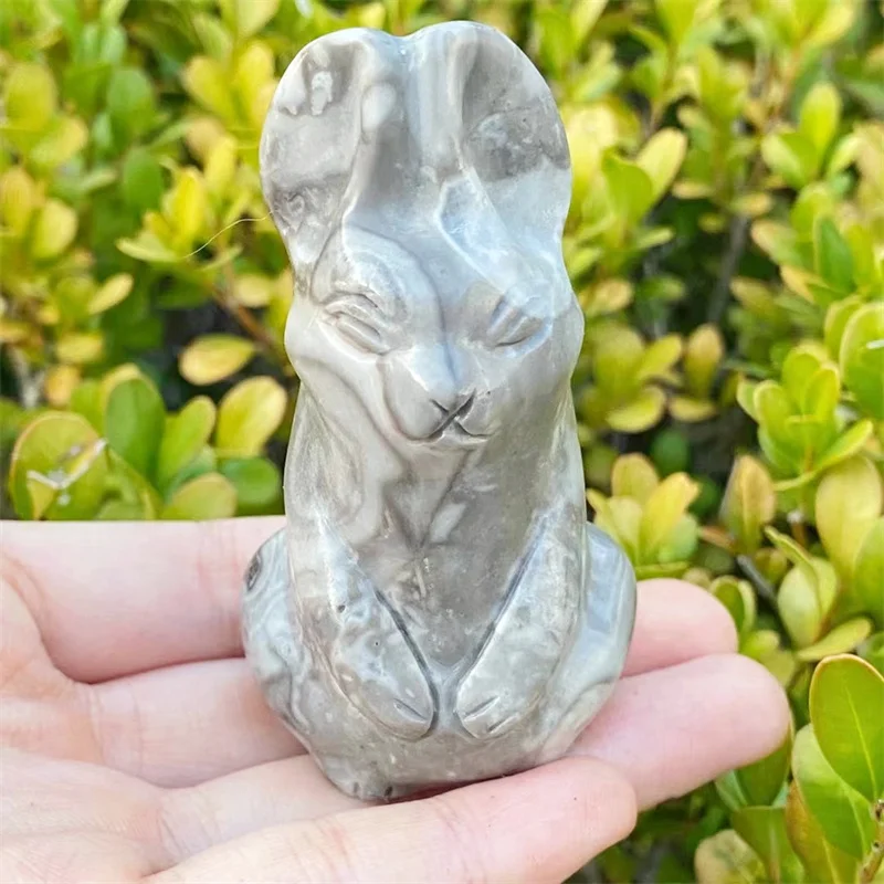 Натуральный камень-ракушка в форме кролика, ручная работа, резной кварцевый камень, восстанавливающий камень, домашний декор, рождественский подарок, 1 шт., 7,8 см