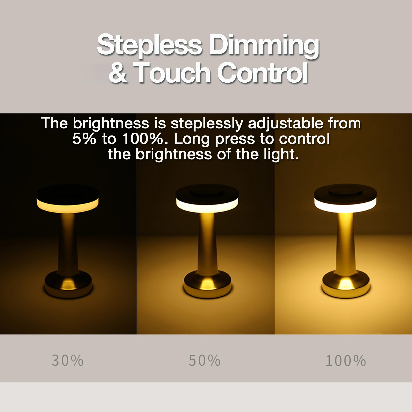 Cordless Desk Lamp with 3 Color Adjustable TemperaturesTouch Control Eye Portection Stepless Dimming Metal Drawing Process 4