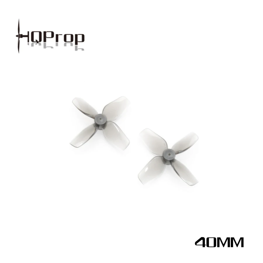 Détail des hélices HQ 40mm 4-pales pour FPV Whoop, avec le centre de montage visible.