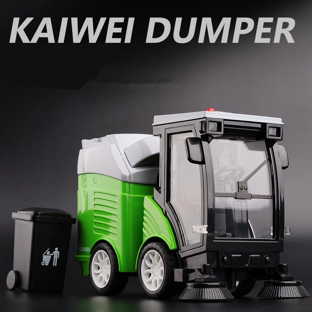 New Alloy Sweeper Model Diecast Road Cleaning Refuse Bin Classification Sanitation Vehicles Car Model Sound and Light Kids Gifts 4