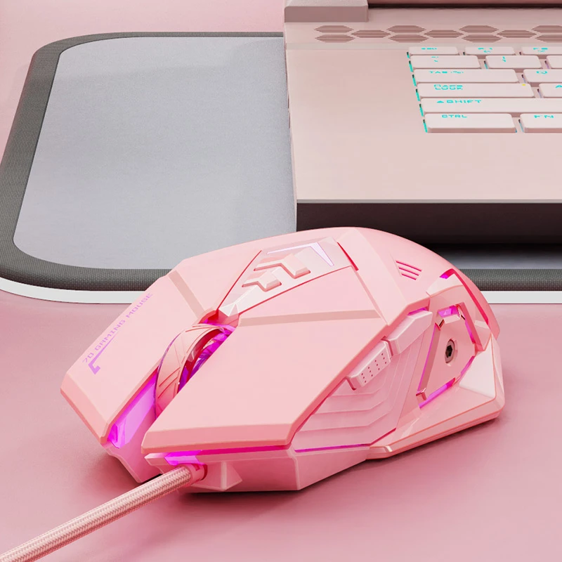 Wired USB Gaming Mouse Pink Mute RGB Gamer 7 Buttons Mice Optical Office Computer Mouse For Desktop Laptop Ergonomic Game Mouse