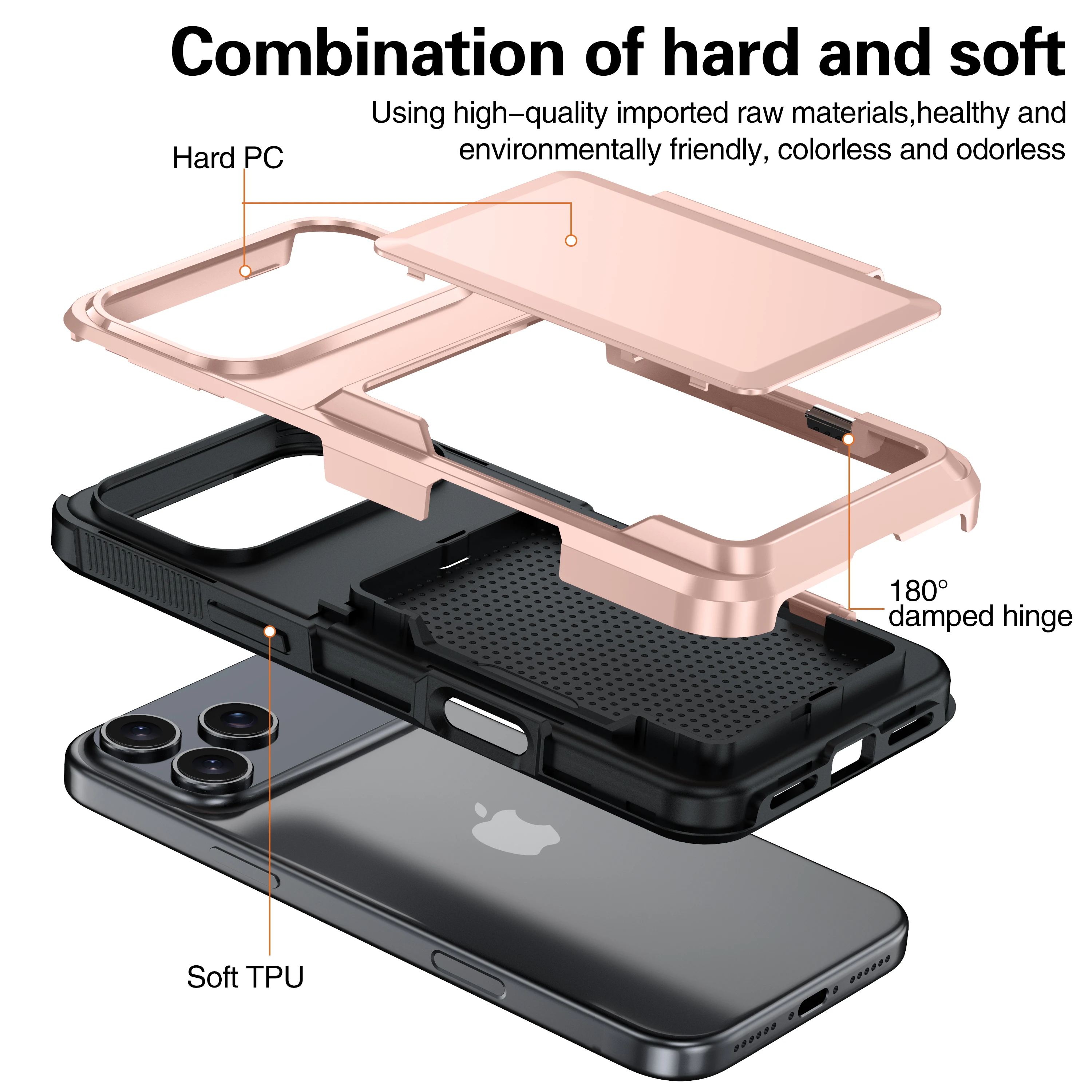Solid Color Card Holder Slide Slot Hard PC Heavy Duty Protective phone case For iPhone 17 Pro Max 16 Plus 15 14 13 12 11 Cover 3