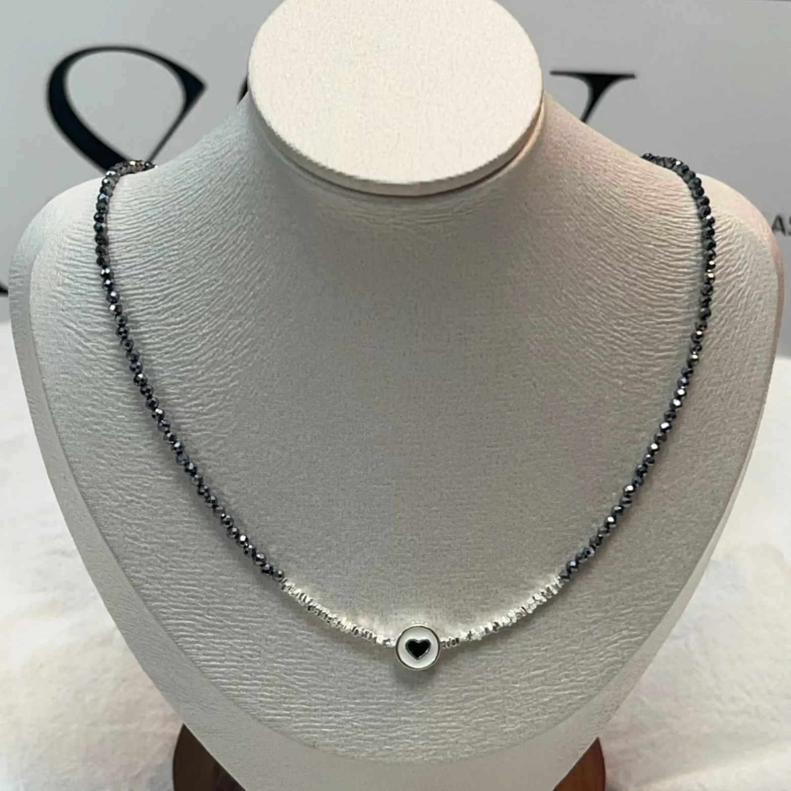 BPOYB Luxury Black Crystal Heart Pendant Natural Gemstones S925 Sterling Silver Beads Chain Necklace For Women Designer Handmade