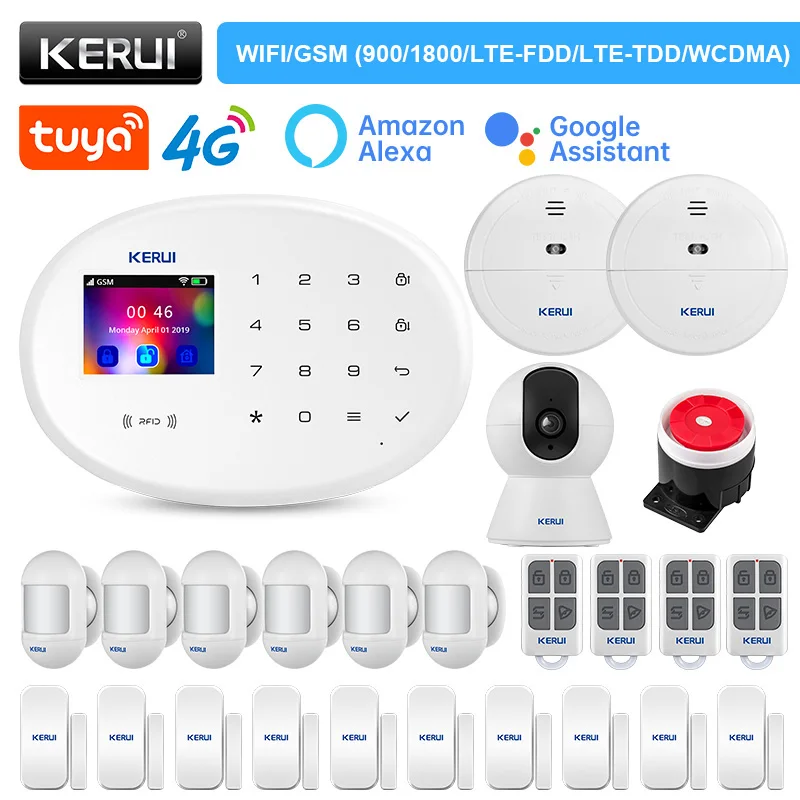 

KERUI W204 система сигнализации безопасности дома 4G WIFI GSM сигнализация Tuya Smart Wirelss поддержка Alexa датчик движения датчик двери