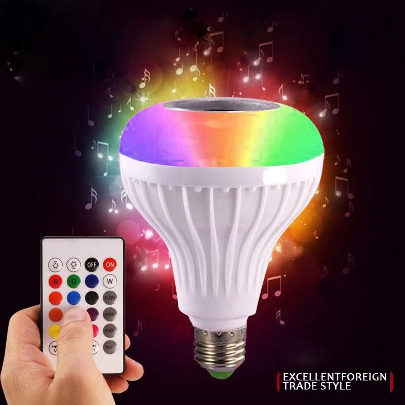 무선 블루투스 조광 가능 오디오 리모컨, E27 LED 전구, RGB 12W LED 램프, 4 키