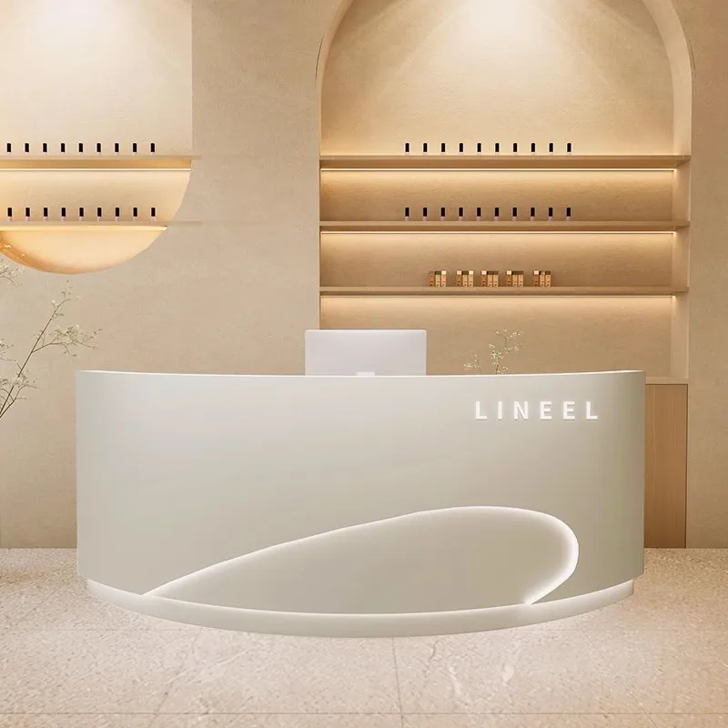 Description Picture 5 of itemStorage Luxury Reception Desk Modern Storage Workbench Desktop Reception Desk Cashiers Scrivania Per Cameretta Salon Furniture