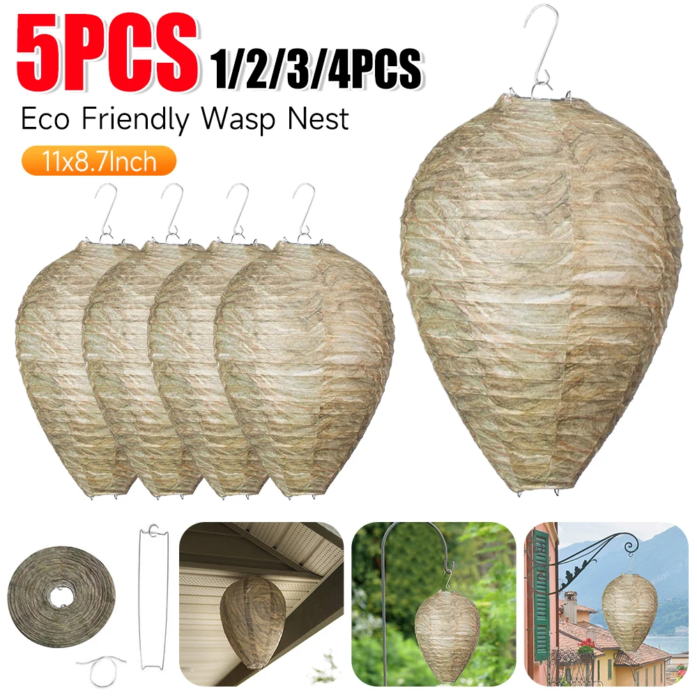 Wasp Nest 11x8.7inch Decoy Hornets Deterrents Non-Toxic Fake Nest Bee Decoy Beehive Lanterns Hanging Patio Garden Repellent Trap