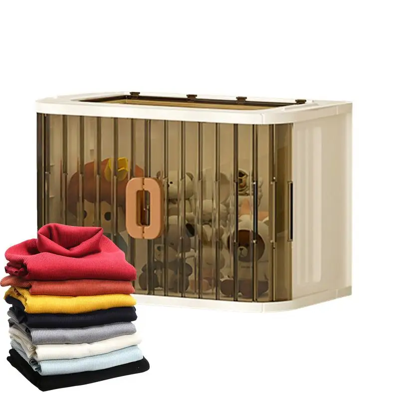 

Foldable Storage Box Stackable Collapsible Storage Bins Closet Organizer With Roll-up Door Design For Wardrobe Kitchen Home