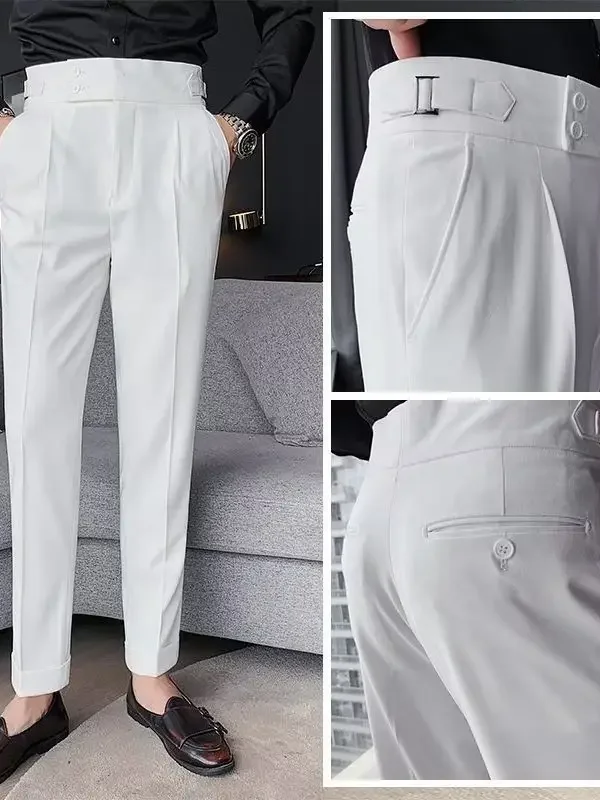 High-waisted Slim-fit Vintage Solid Color Straight-leg Trousers For Men Autumn Business Casual Long Pants