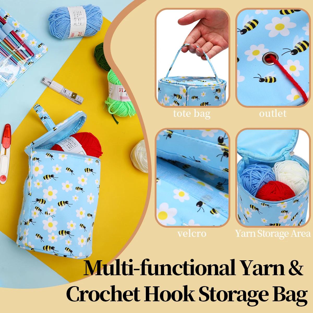 QZLKNIT Empty Portable Knitted Wool Bags Small Yarn Storage Bag Foldable Cerchet Hooks Bags for Sewing Tools Accessories Gift