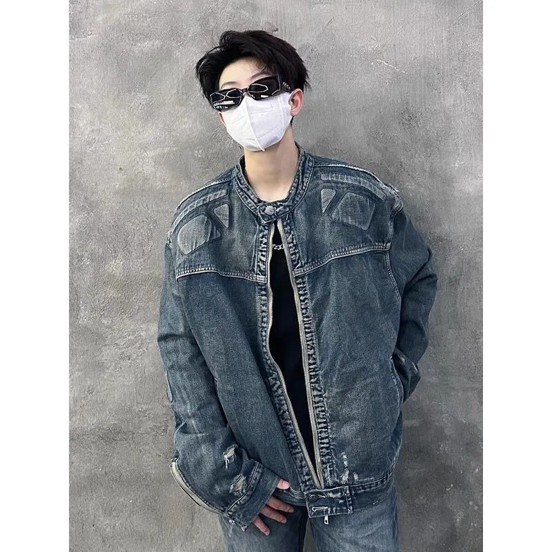American fashion brand men's and women's high street loose full set embossed irregular mechanical jacket korean fashion