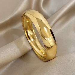 Glossy Gold Plated Chunky Cuff Bracelet - Stainless Steel Jewelry (15mm)