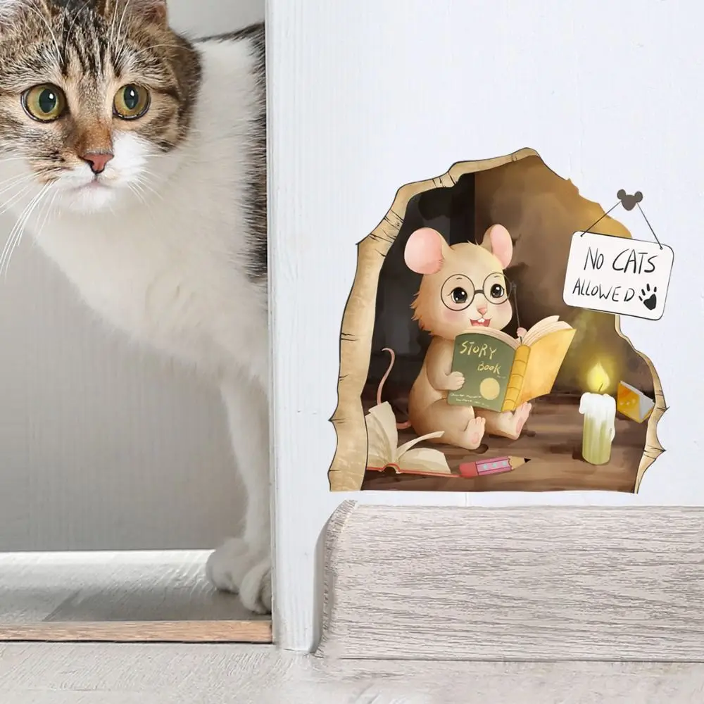 

3D отверстие для мыши, светящиеся наклейки, мультяшное отверстие для мыши, 3D Резные наклейки, самоклеящиеся светящиеся наклейки для гостиной