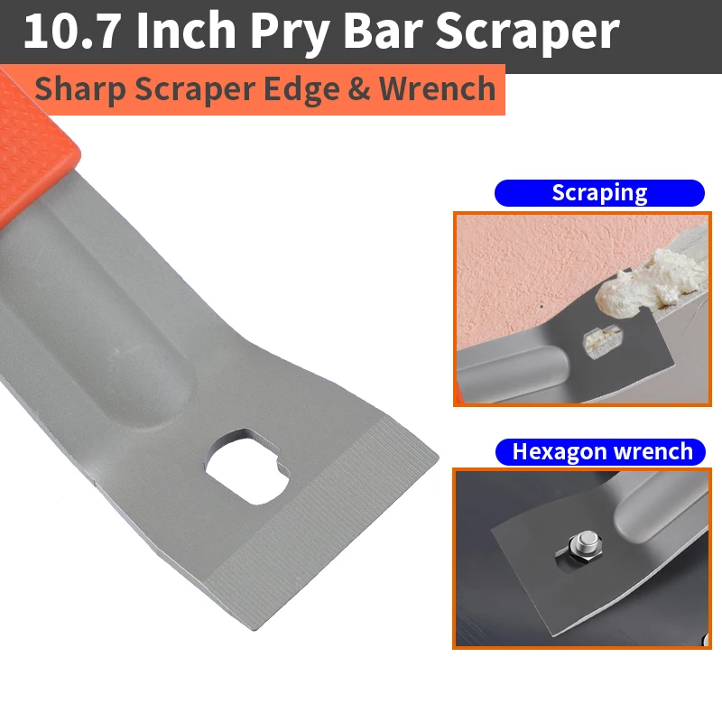 Pry Bar Stainless Steel Nut Crowbar with M4-M6 Hexagon Socket and Wrench Angle Head Nail Puller for prying lifting pulling