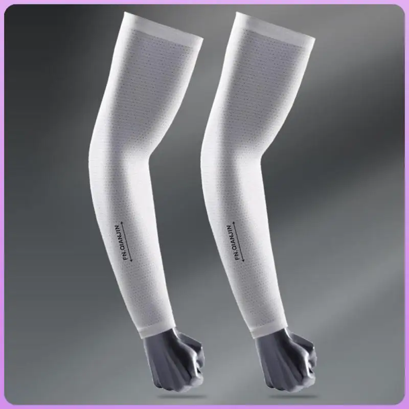 1 Pair Sleeves Men Quick Drying Sun Shade Cycling Arm Sleeves Ice Silk Cooling Breathable Solid Color Uv Protection
