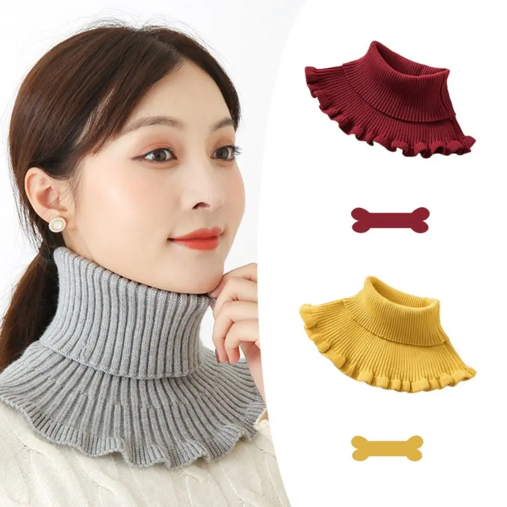 

Warm Knitted Fake Collar Fashion Windproof Detachable Turtleneck With Wooden Ears Winter Scarf Men Women