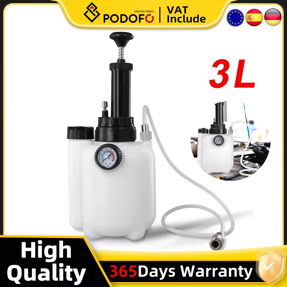 Podofo 3L Kit de purge de liquide de frein de voiture purgeur de pression avec extracteur de liquide de frein 1L pompe de liquide de pression de frein sous vide de 85mm