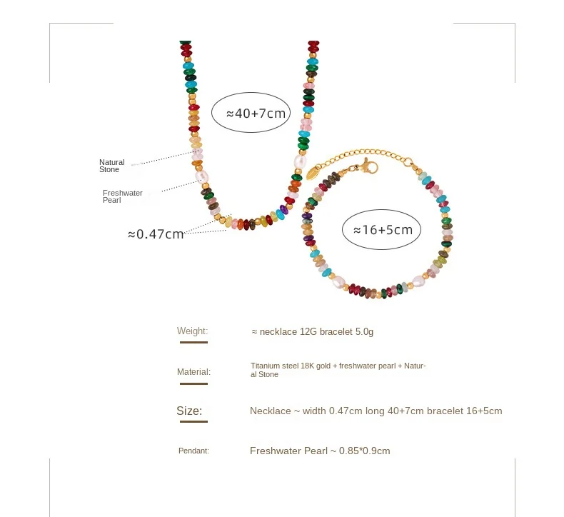 Süßwasser perlenkette bunte Natursteine Perlen Damen Edelstahl zweiteilig Set Charm Schmuck – Detail 3