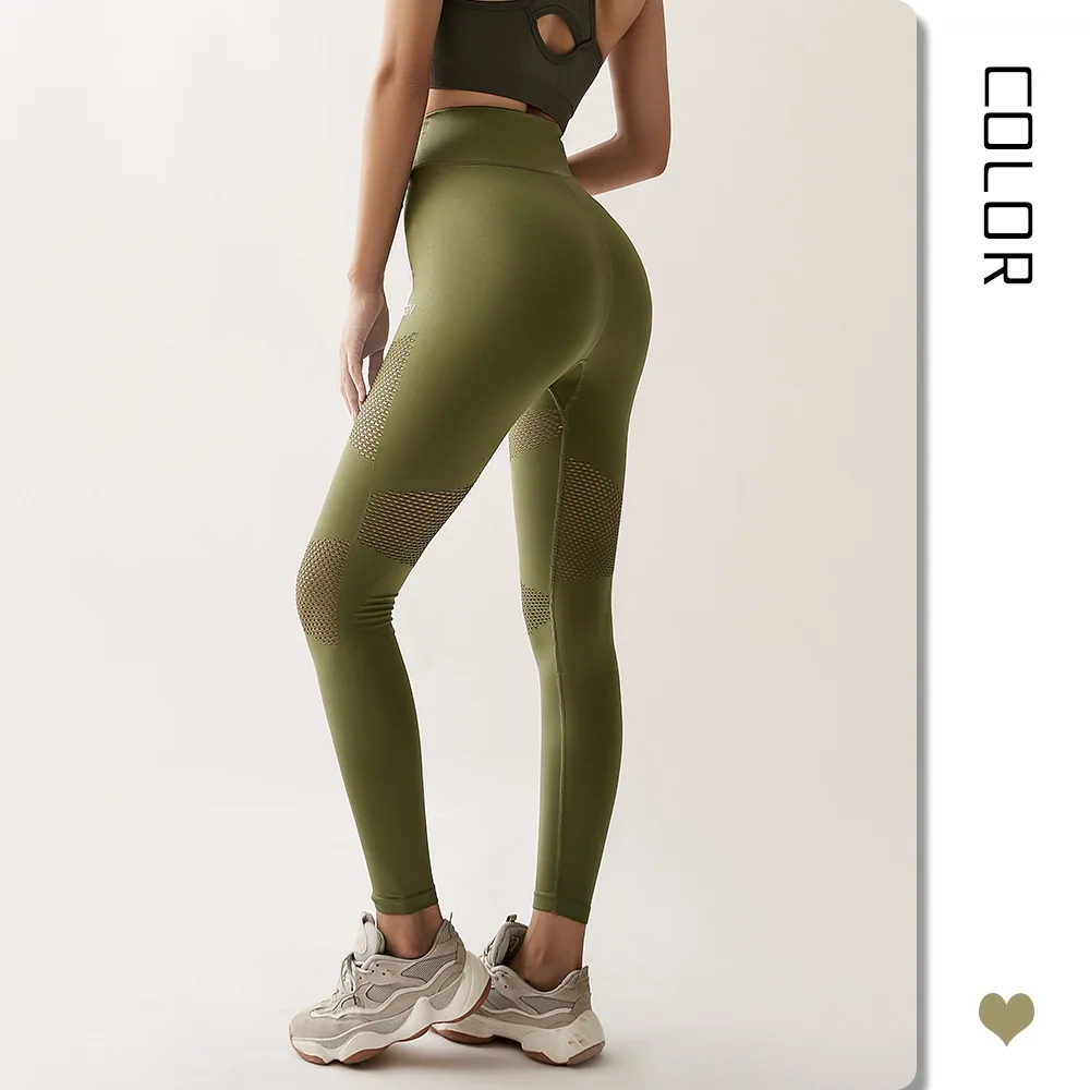 

2023 Spring and Summer Yoga Pants Women's Fitness Clothes Quick-drying Mesh Tight Height Elastic Thin High Waist Cropped Pants