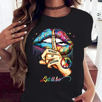 COTTON 100% Loose Crew-neck Creative Mouth Short-sleeved T-shirt Woman Oversized T Shirt  Tops  Aesthetic Clothes 1