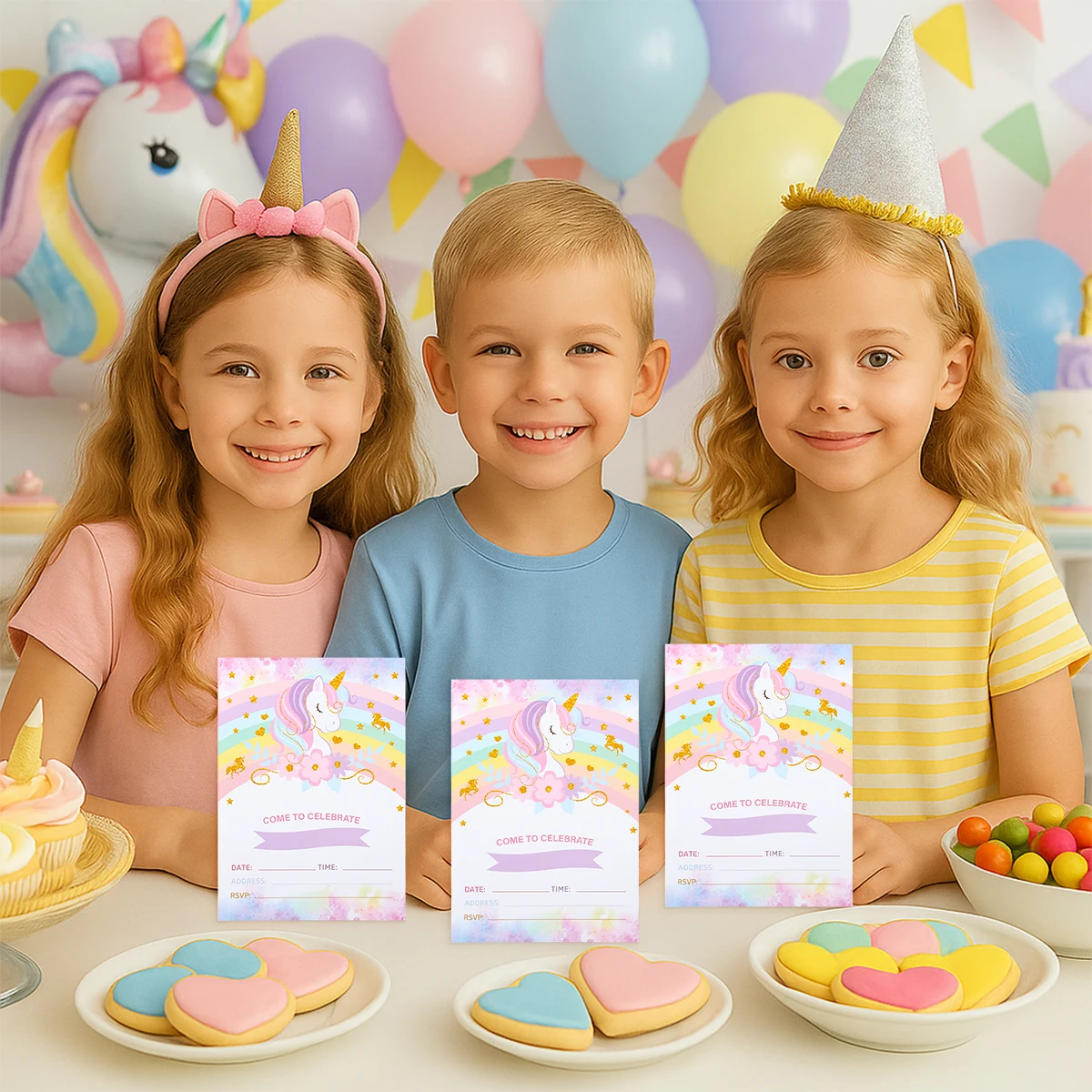 Inviti Di Compleanno Arcobaleno – 25 Biglietti E Buste Per Feste Bambini E Adulti, Doppia Faccia Con Design Colorato 10x15 Cm