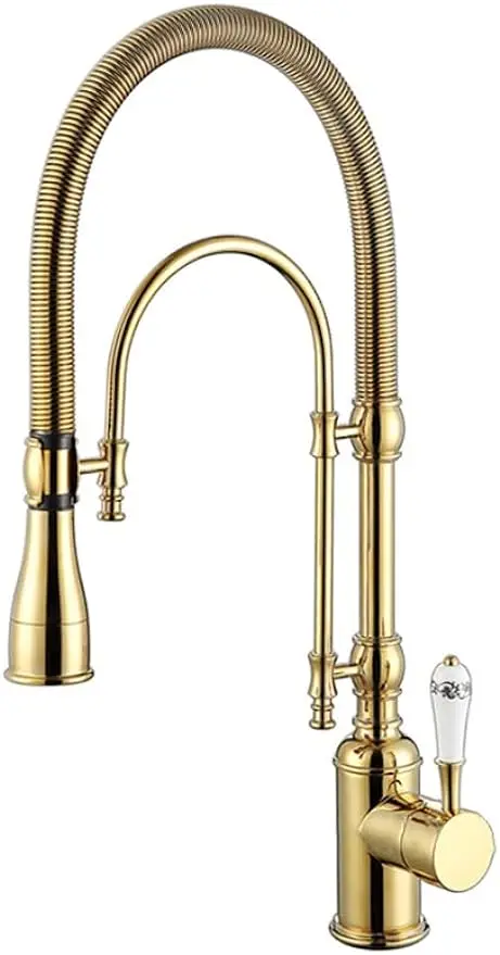 

KunMai Kitchen Faucet with Pull Down Sprayer Gold Kitchen Sink Faucet Commercial High Arc Dual-Mode Kitchen Faucets