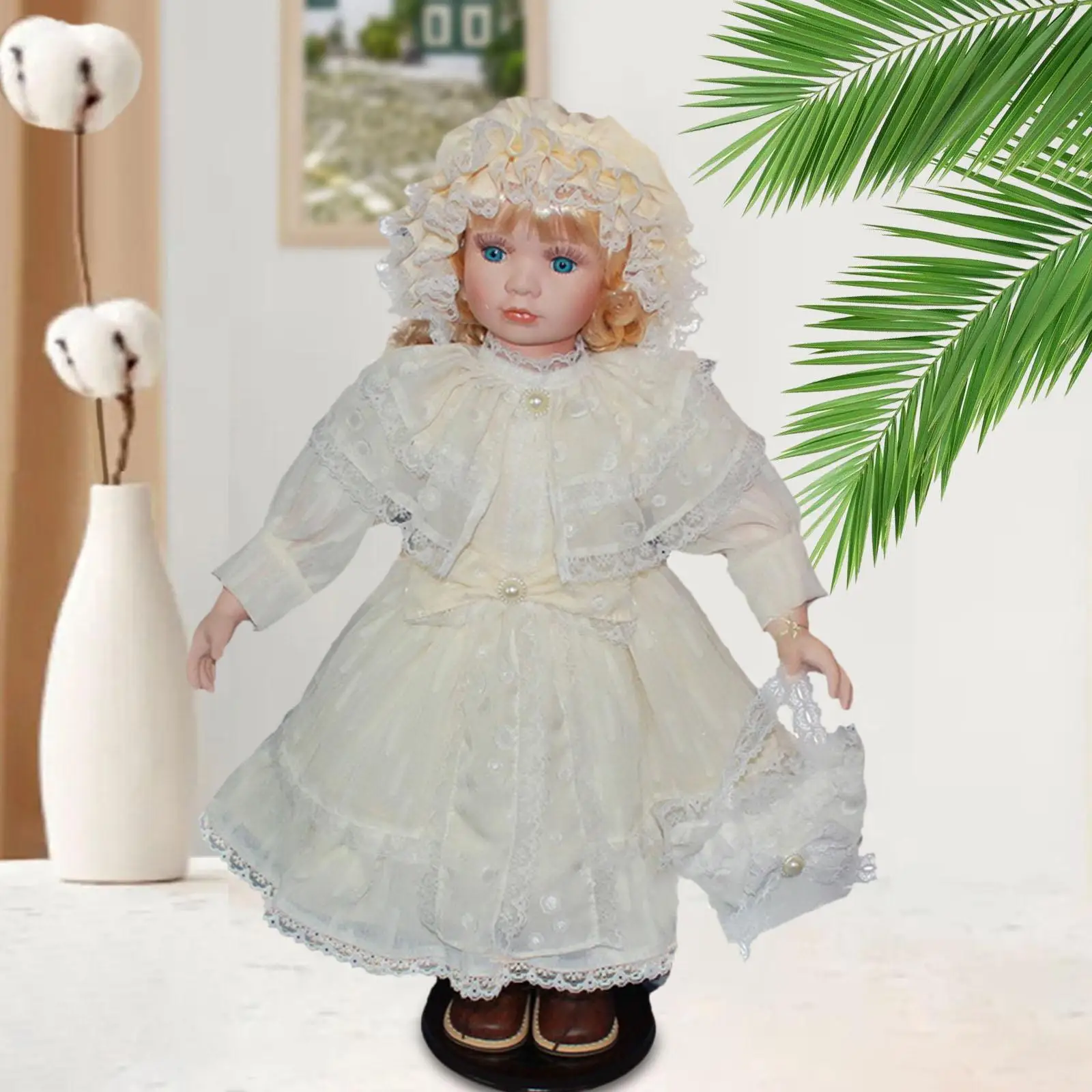 60cm Ceramic Doll Cute Beautiful with Bracket Long Hair Girl Doll for Birthday