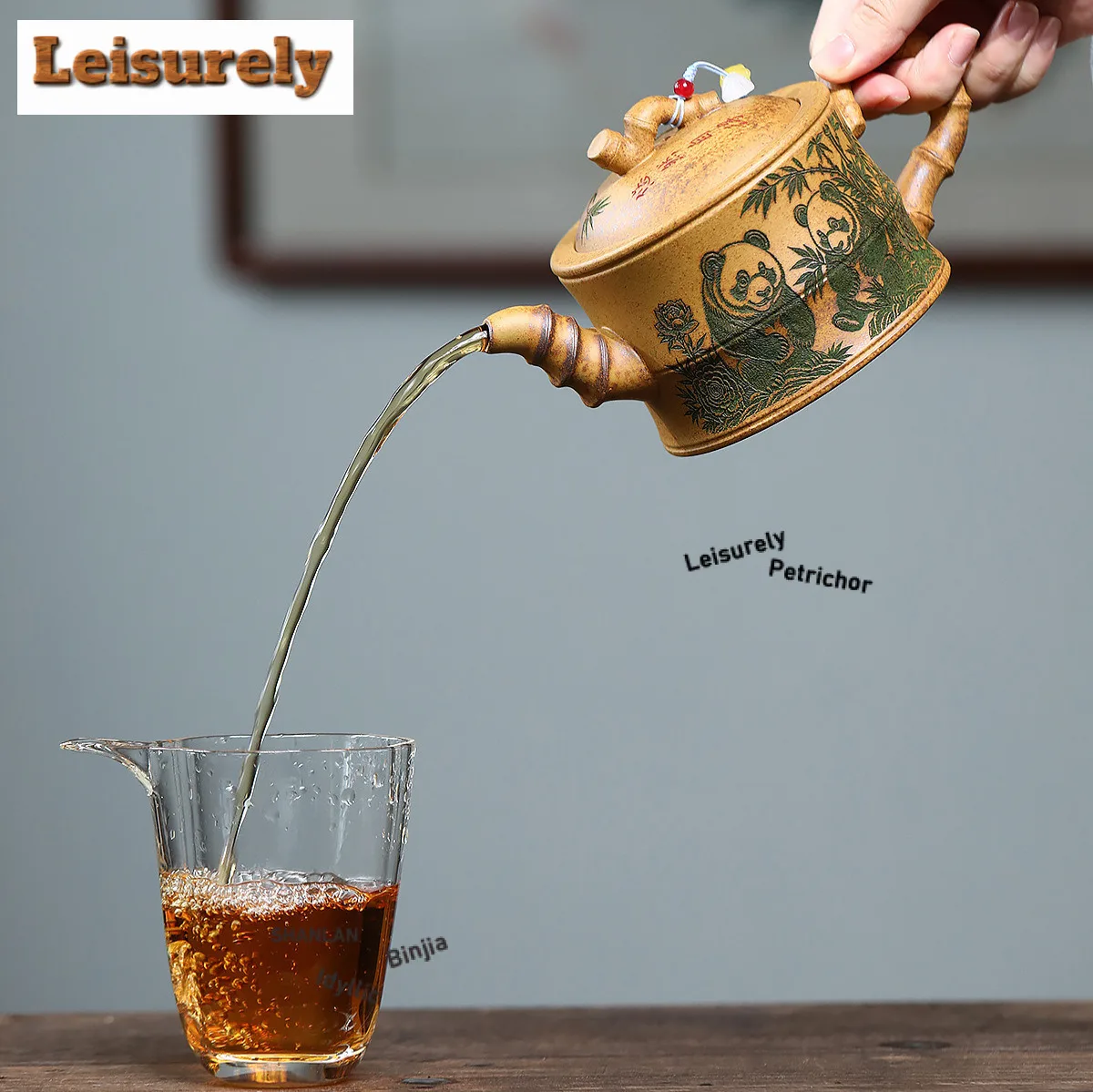 390ml Ancient Yixing Purple Clay Teapots Handmade Panda Bamboo Pot Raw Ore Wood-fired Porcelain Mud Kettle Zisha Tea Set Teaware