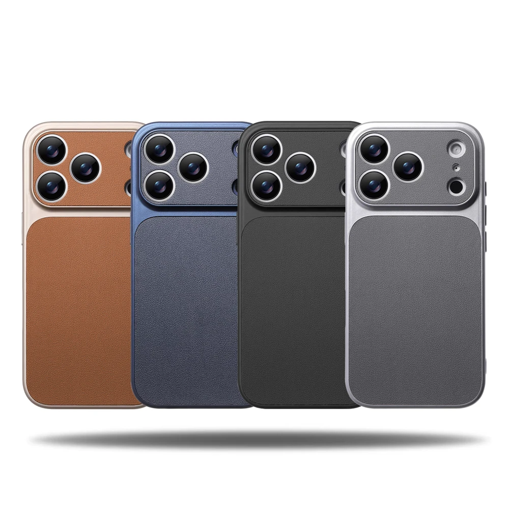 Luxury Leather Matte Shockproof Bumper Case with Full Lens Protection