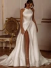 Luxury Wedding Dresses Side Slit Sexy Bridal Robes A-Line Lustrous Satin Gowns Bow Lace Up Elegant Vestidos De Novia Customized 4