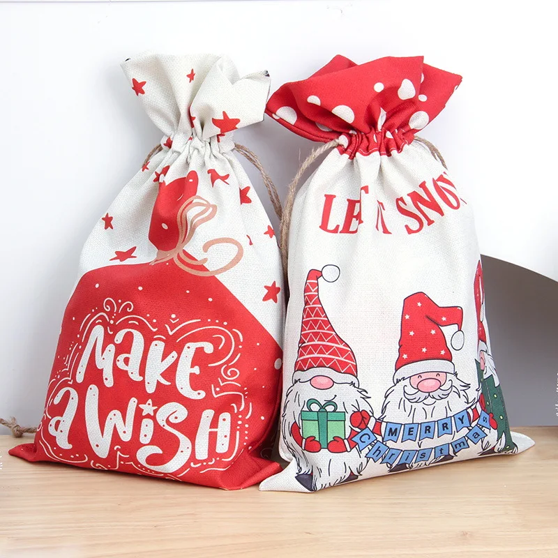 

Gift Bags Christmas Drawstring Burlap Bag Washable Linen Cotton Xmas Bag for Treat Candy Present Wrapping Christmas Party Favor