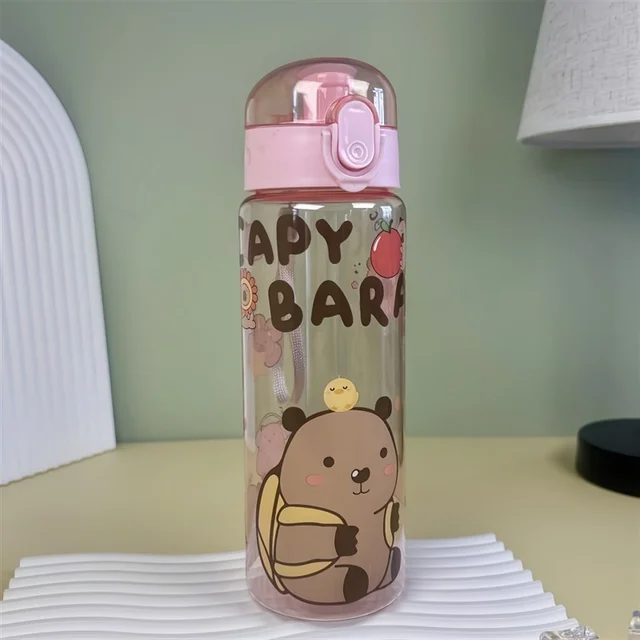 780ml Capybara transparent Cup Cute Cartoon Water Bottle with Carry Strap Leakproof Portable Outdoor Drinking Cup Sports Bottle 4