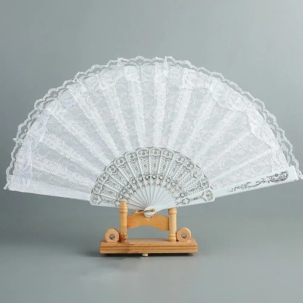 Simple Dancing Fan Easy to Carry Folding Fan Fine Workmanship Decorative Wedding Bride Handheld White Lace Folding