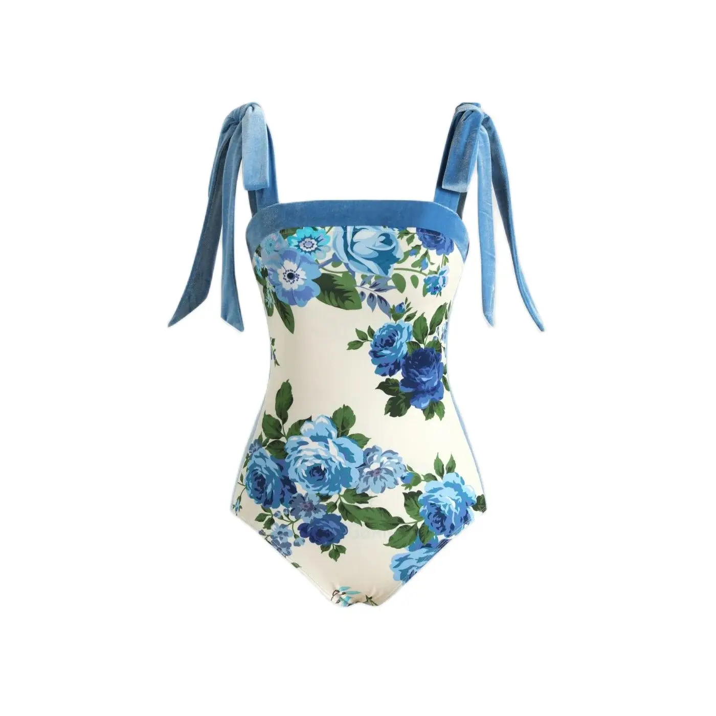 2024 Fashion Blue Floral Print One Piece Swimsuit and Skirt Women Swimwear Push Up Lace Up Elegant Bikini Bathing Suit Beachwear