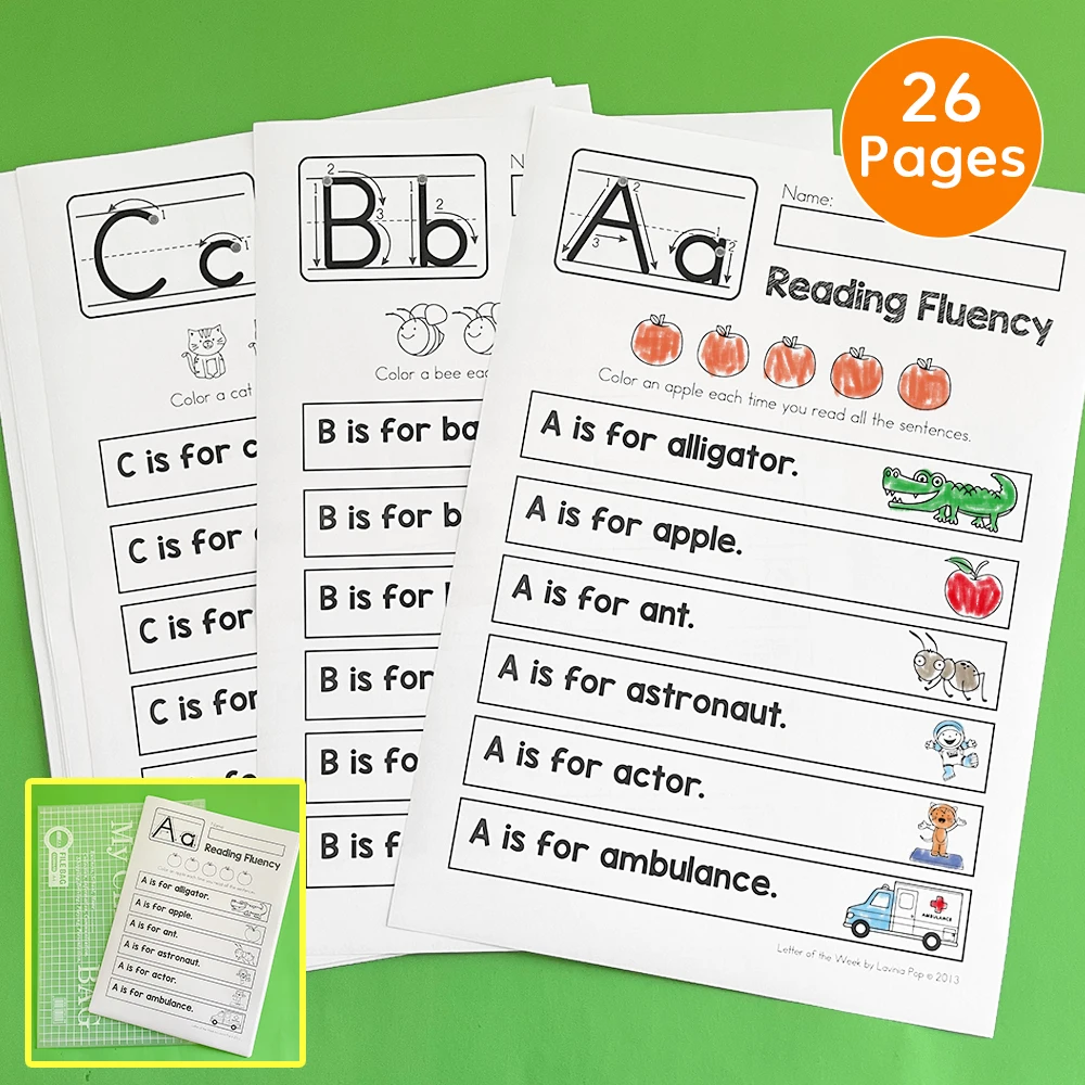 

26 Pages English Letters Phonics A-Z Reading Fluending Montessori Alphabet Children's English Early Education worksheet