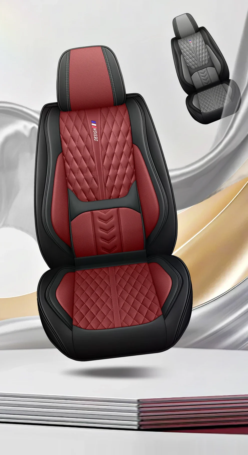 Luxuriöse Nappa-Leder Autositzbezüge für 5 Sitze 3D-Lendenstütze Vollständiger Lederbezug Dicke Schaumstoffpolsterung Komfortabel für Alle Jahreszeiten – Detail 3