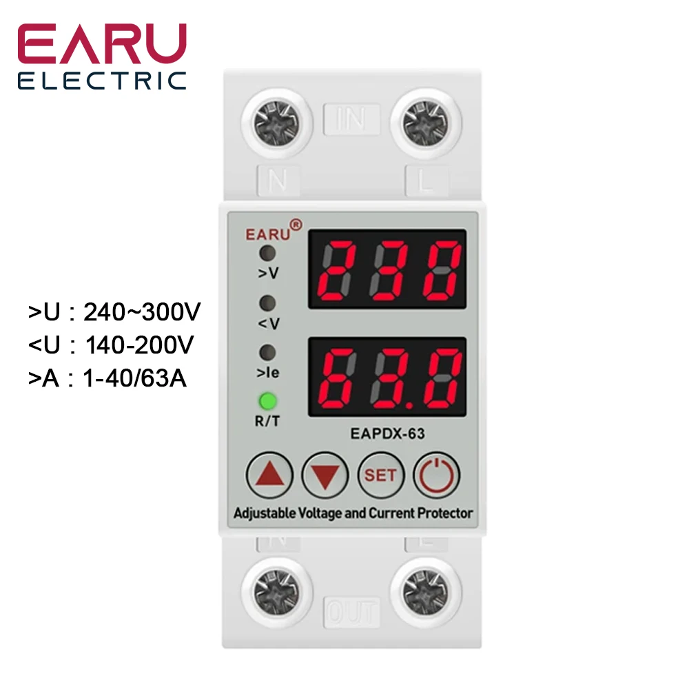 Voltage Protector Relay Voltage Protector Over Voltage Protector Voltage Relay 40A 63A 230V Din Rail Adjustable Over Voltage And Under Voltage Protective Device Protector Relay Over Current Protection Limit