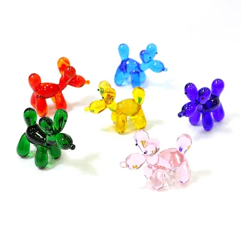 귀여운 시뮬레이션 풍선 개 미니 입상 유리 공예 장식품 재미 있는 작은 동물 동상 홈 데스크 장식 어린이를위한 새해 선물