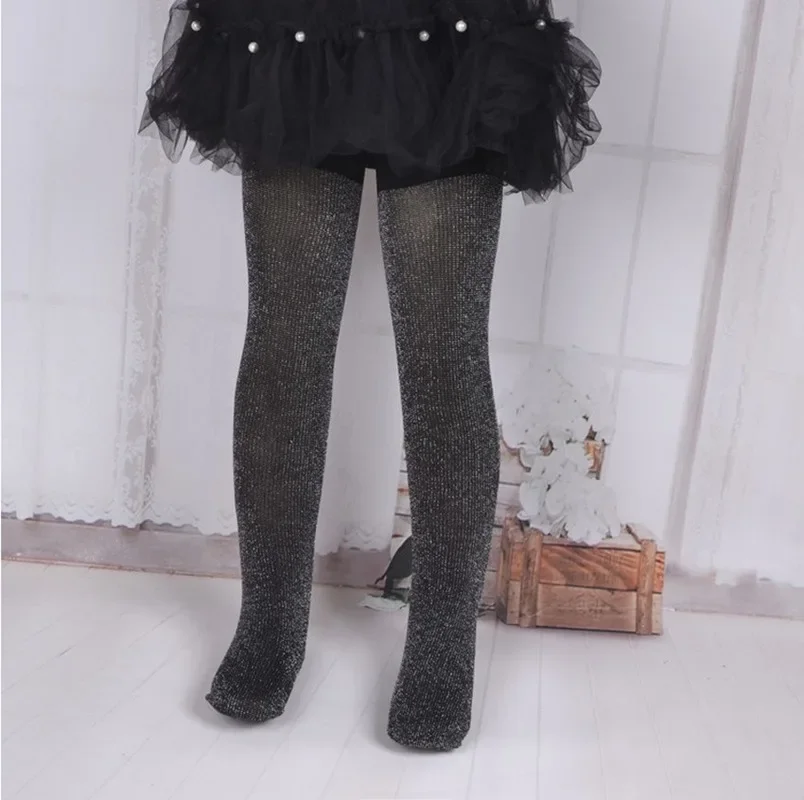 Fashion Spring Autumn Baby Girls Glitter Velvet Tights Solid Color Black Pantyhose for 0-12 Years Old Kids