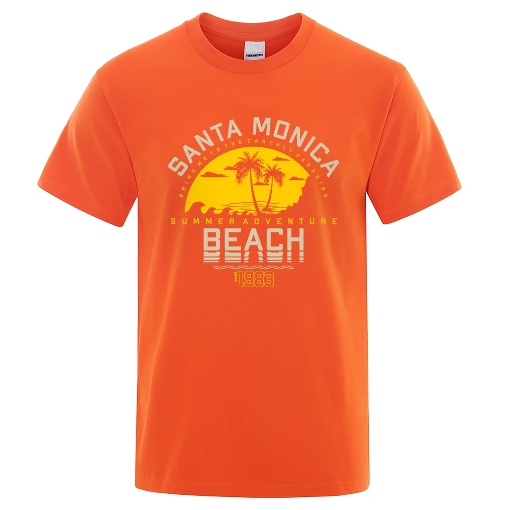 Santa Monica Summer Adventure Beach Estd 1983, Herren-T-Shirts, Baumwolle, übergroß, kurzärmelig, lockeres T-Shirt, atmungsaktiv, lässig, Tops – Detail 10