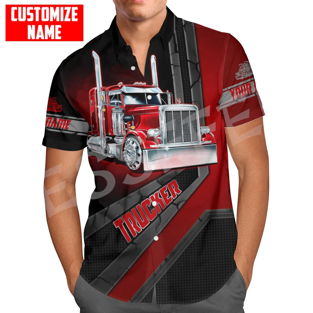 Custom Name Truck Car Worker Trucker Tattoo 3DPrint Summer Streetwear Harajuku Retro Casual Hawaiian Shirts Short Sleeves X3