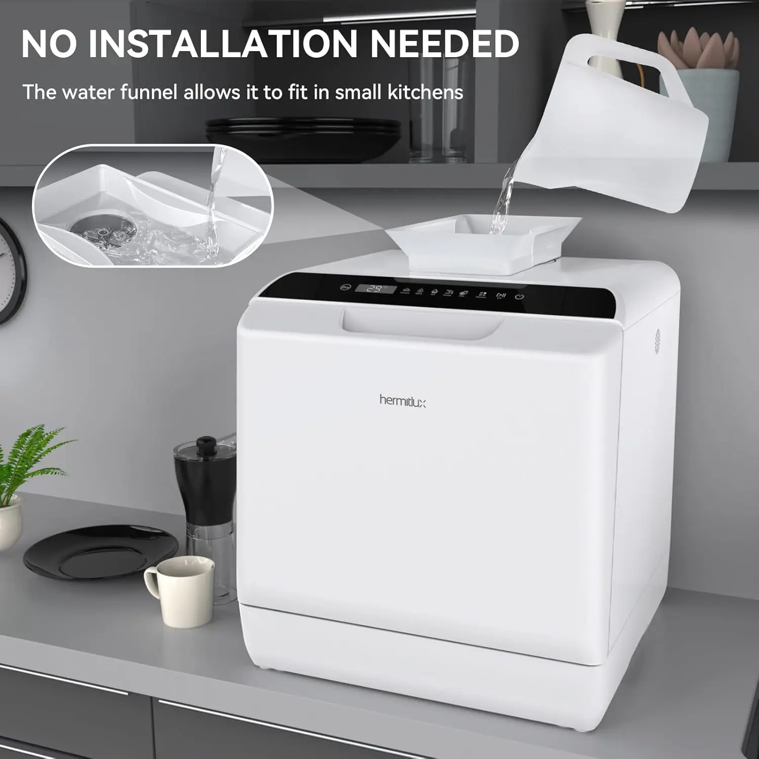 Countertop Dishwasher, 5 Washing Programs Portable Dishwasher With 5-Liter Built-in Water Tank, No Hookup Needed